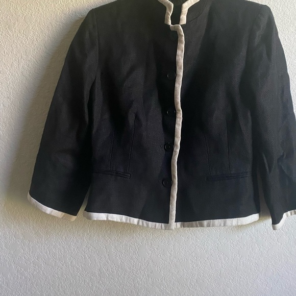 Lauren Ralph Lauren Linen Preppy Academia Black and White Trim Blazer Jacket 8P - Picture 3 of 14